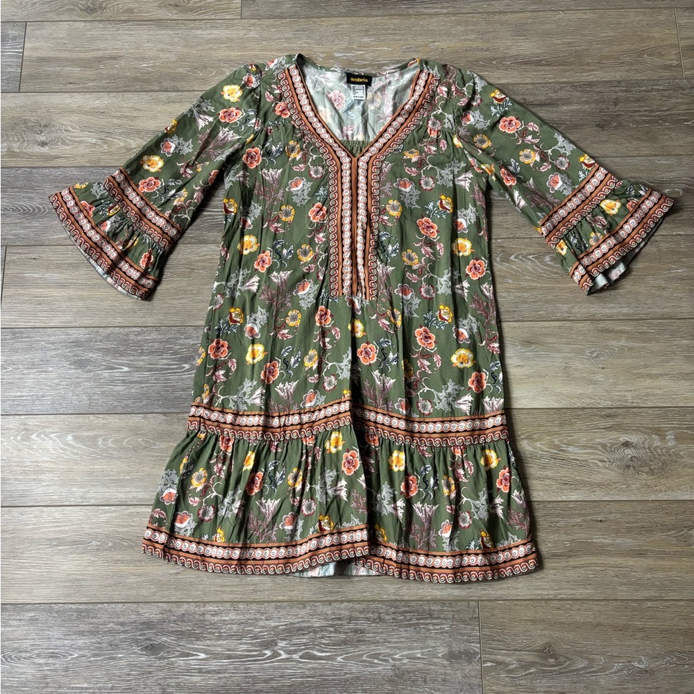 Ambria Dress Sz 4 Floral Tunic Ruffle Sleeve Cottagecore Boho Peasant Prairie